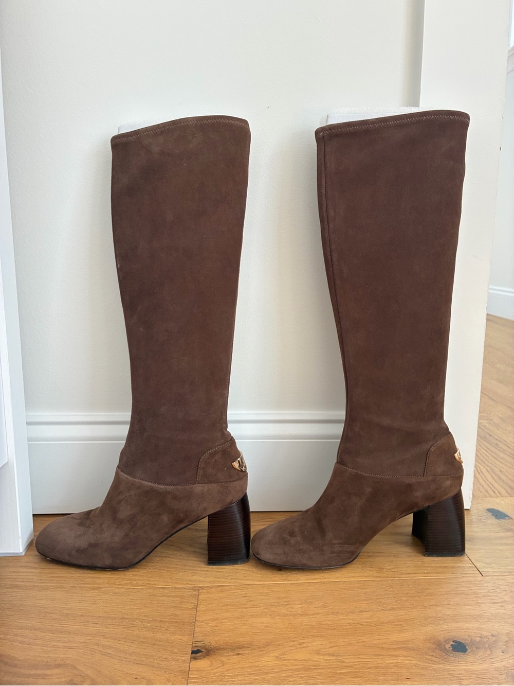 Tory Burch Sydney Brown Suede Knee-High Block Heel Boots